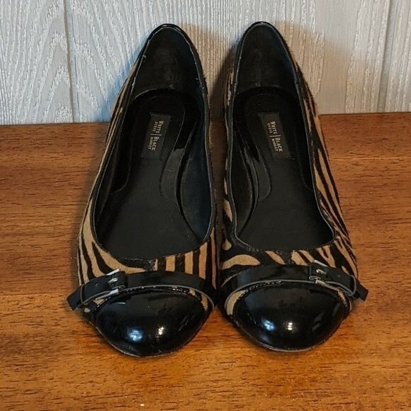 White House Black Market animal print calf hair patent leather flats sz 7.5M - Picture 2 of 7